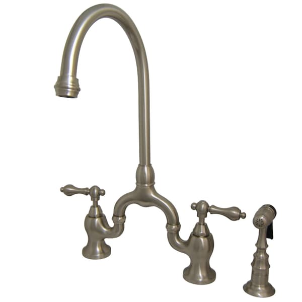KS7798ALBS English Country Kitchen Bridge Faucet W/Brass Sprayer, Nickl